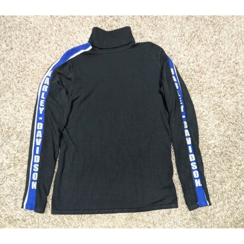 Harley Davidson Sweater Women's Large Black Turtleneck Striped Motorcycle Biker